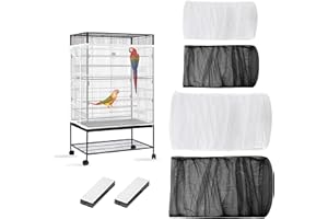 Pushiibee 4Pcs Bird Cage Cover, 2 Size Bird Cage Seed Catcher with Hook Loop Tape, Reusable Birdcage Cover Birds Cage Mesh Ne