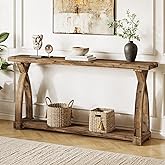 TRIBEWOOD Solid Wood Console Table for Entryway, 63-Inch Narrow Farmhouse Couch Table Behind Sofa with 2-Tier Storage for Ent