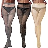 SATINIOR 3 Pairs Metallic Tights Women's Shimmer Tights Shiny Elastic High Waist Pantyhose for Valentine Dating Outfit