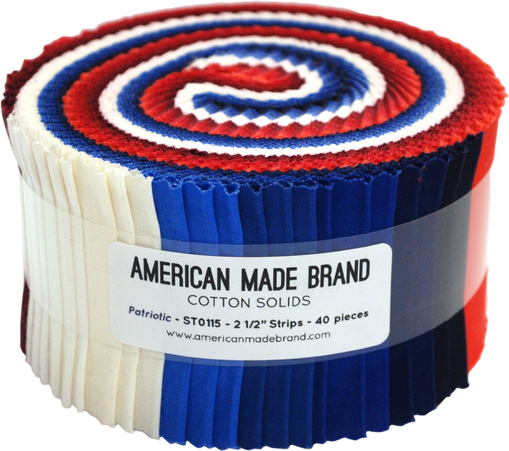 American Made Brand Cotton Solids Patriotic Strip Roll 40 2.5-inch Strips Jelly Roll