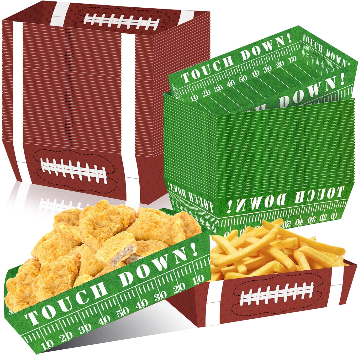 Photo 1 of 50Pcs Football Party Favors & Supplies - Paper Food Tray, Disposable Serving Boats for Football Birthday Party & Superbowl Decor