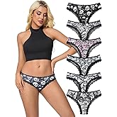6-Pack Women's Gothic Low - Rise Hipster Panties with Contrast Lace Trim, Skull & Rose Prints for a Sexy Halloween Look