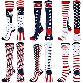 Croloose 6 Pairs USA American Flag Baseball Socks Stars Stripes Patriotic Knee-length Baseball Socks 4th of July Gifts