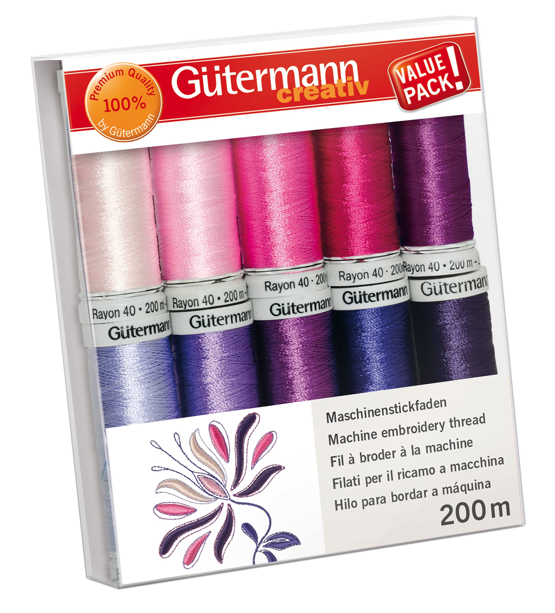 Gütermann creativ Machine embroidery thread set with 10 spools Rayon 40 200 m in different colours