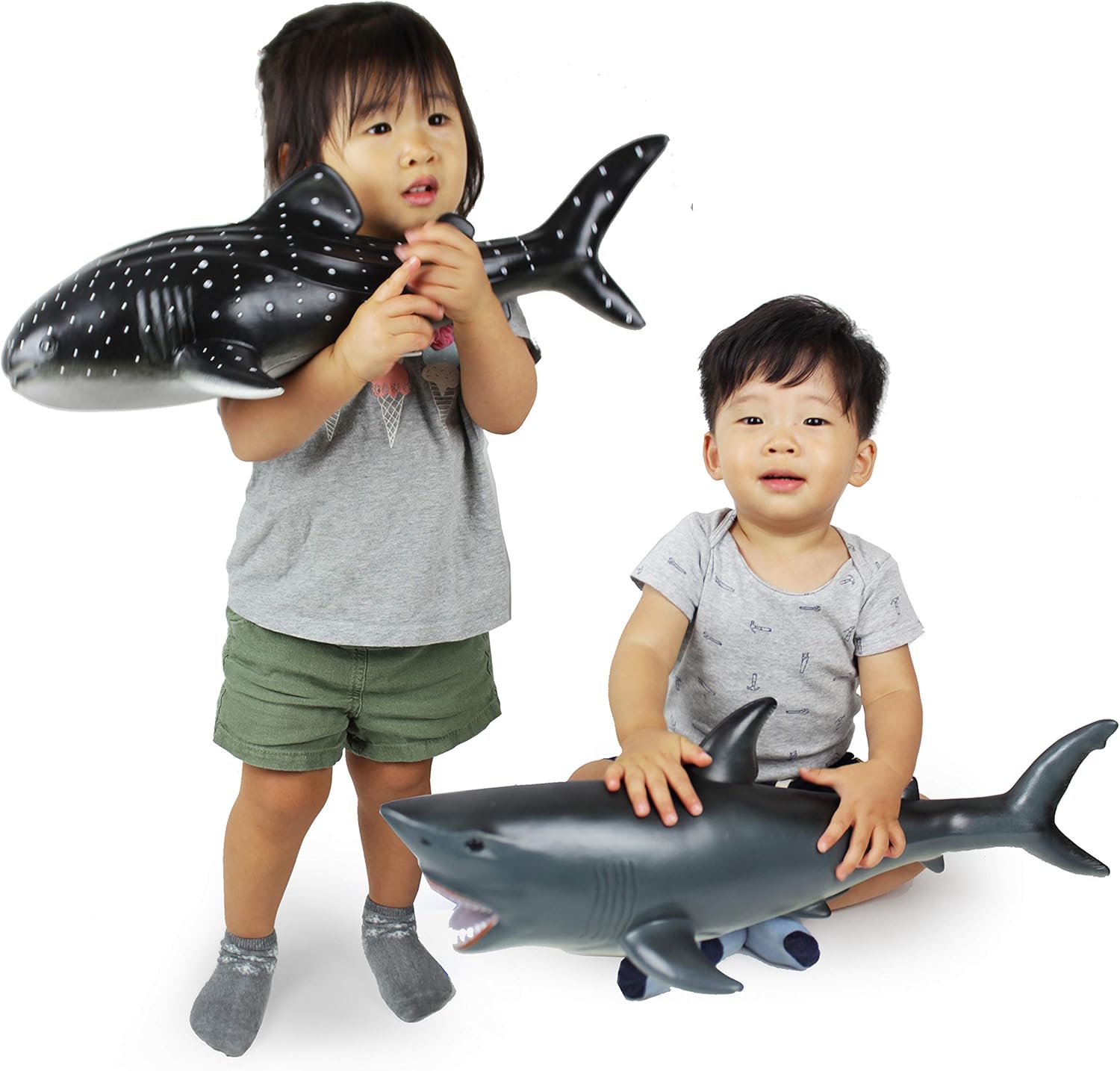 Boley 2 Piece Soft Shark Figure Toys - Realistic Jumbo Large Ocean Whale and Great White Shark - Educational Ocean Creature Toys for Kids, Children, Toddlers