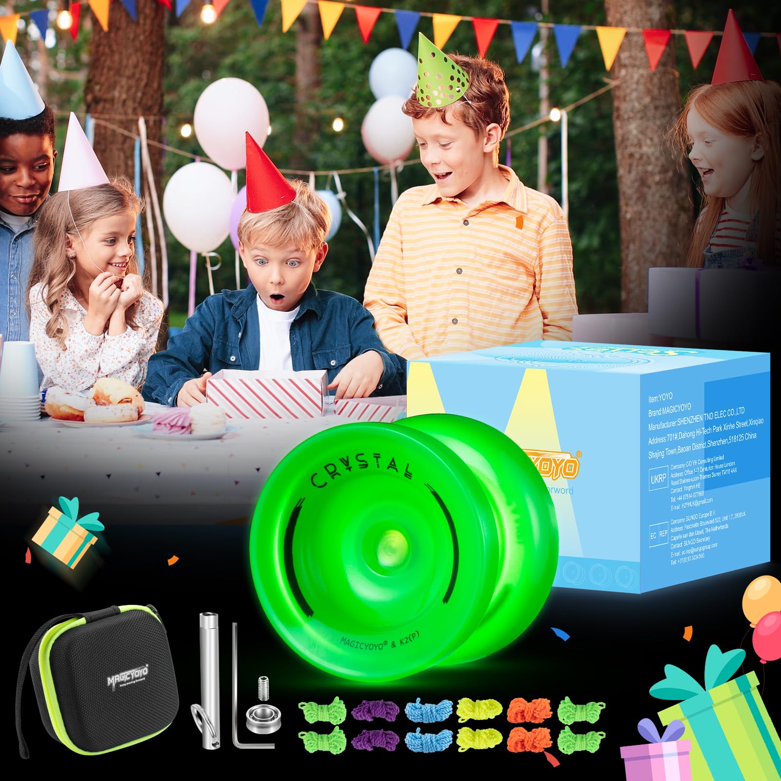 MAGICYOYO K2 Yoyo Professional Glow in The Dark, Responsive Yoyo for Kids 8-12, Unresponsive Yo yos for Adults, Plastic Yo-yo for Finger Spin Trick, 12 Yo yo Strings + Extra accessory kit (Glow Green)