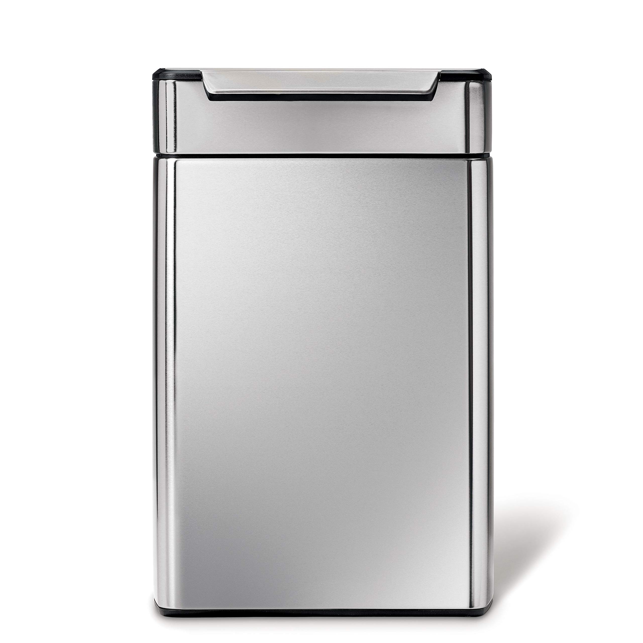 simplehuman CW2018 48L (24/24) Rectangular Touch-Bar Recycling Kitchen Bin, Easy Open Touch-Bar, Stay-Open Lid, Inner Buckets, Space-Efficient Hinge, Fingerprint-Proof, Brushed Stainless Steel