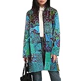 FioraMosaic Women's Patchwork Jacket, Boho Floral Lightweight Spring Fall Coat, Artistic Vintage Bohemian Outerwear