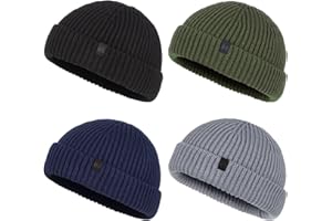 LILLBJORNEN 4-Pack Fisherman Beanie for Men Winter Trawler Hat Fashion Watch Hat Lightweight Skull Cap for Men Women