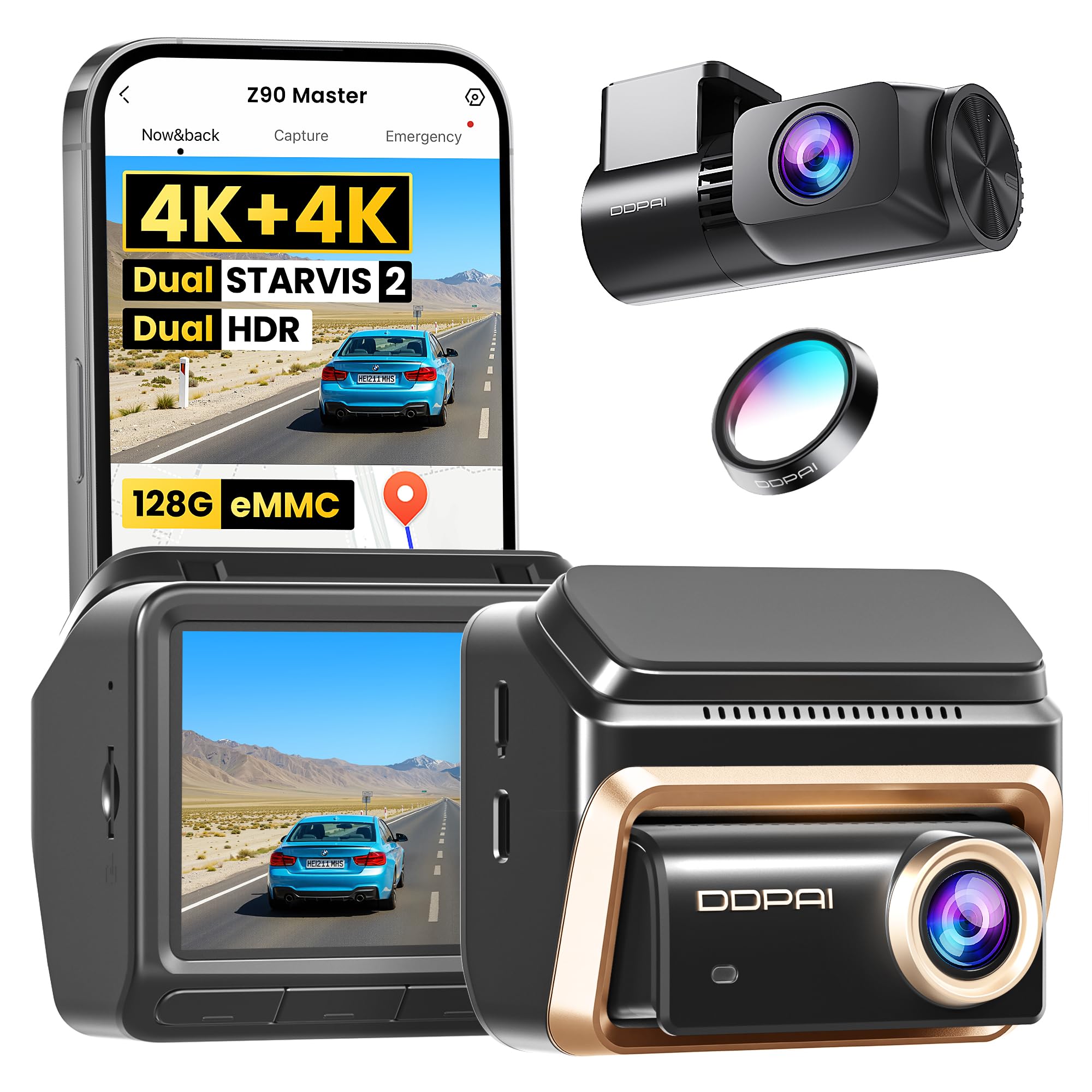 Photo 1 of DDPAI Dual 4K Dashcam,Dashcams for Car with Free 128G eMMC + CPL,Dual STARVIS 2 IMX678 + IMX678 Sensors Front and Rear Car Camera,AI ISP Night Vision 2.0,4G,ADAS,WiFi,24H Parking Mode,Z90 Master Dual