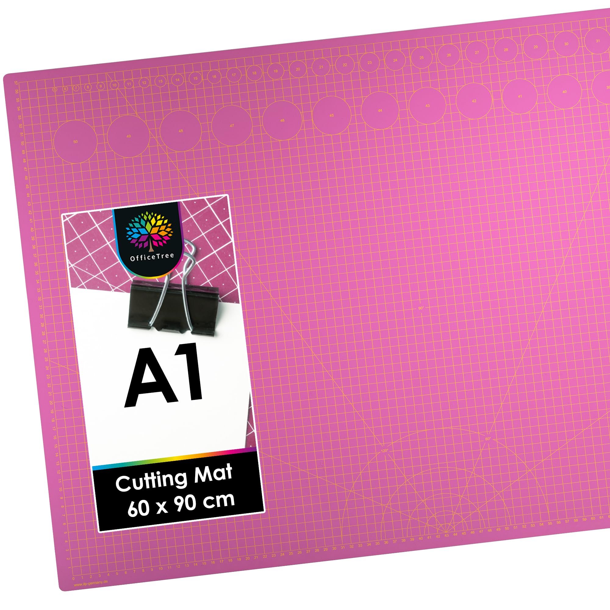 OfficeTree Cutting Mat A1 Self Healing - 90 x 60 cm - Purple and Pink Cutting Board Craft - Double Sided Grid - PVC 3 Layers Quilting for Sewing, Crafting, Modelling, Scrapbooking