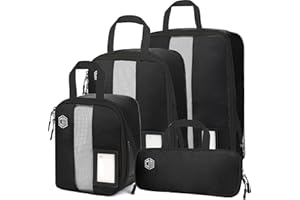 Dec-Mec 4/6 Set Compression Packing Cubes with lable for Travel, Expandable Packing Organizers, Carry On Luggage Suitcase Organizer Bags