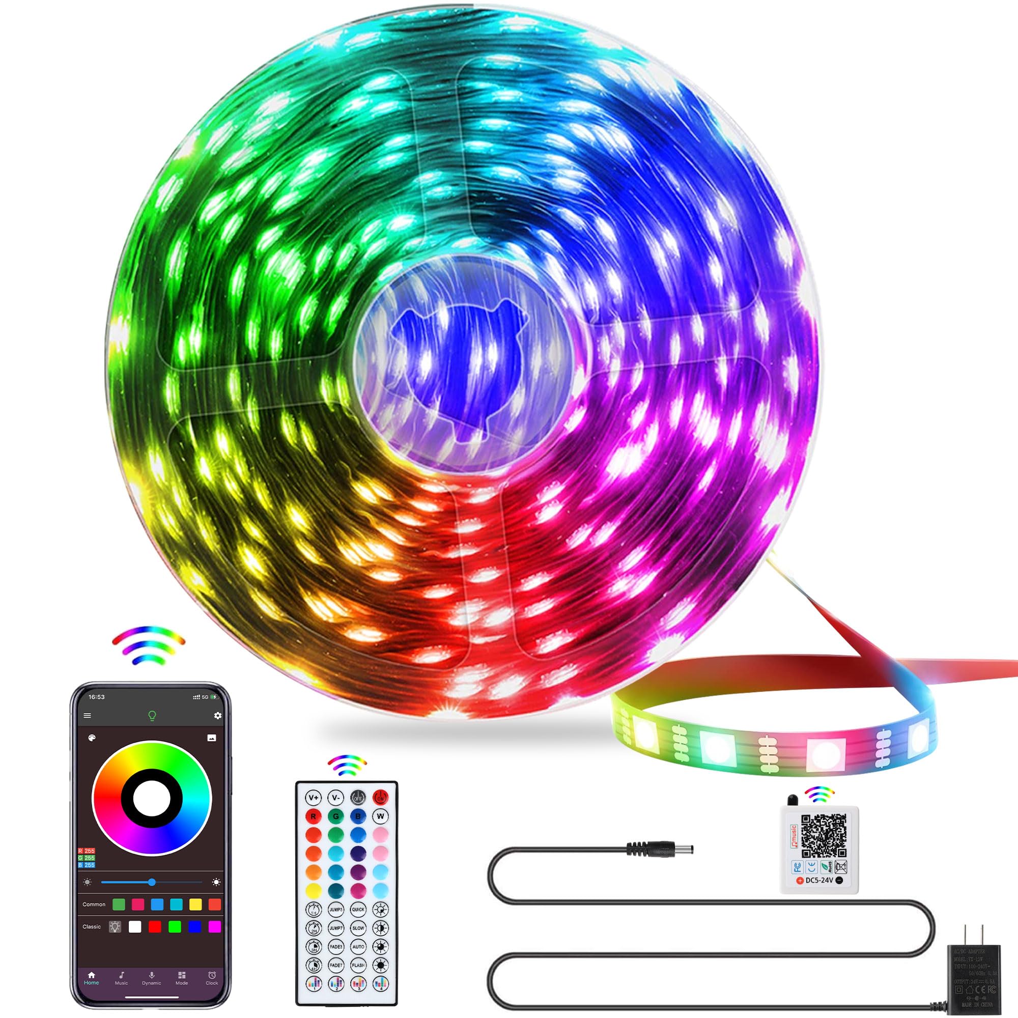 Photo 1 of QZYL LED Lights for Bedroom, 25FT RGB LED Strip Lights with 44 Keys IR Remote, Smart LED Light Strip with Adhesive Backing Adjustable Brightness App Control for Bedroom Party Decoration