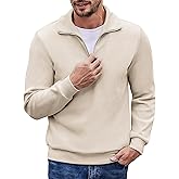 COOFANDY Men's Quarter Zip Up Pullover Mock Neck Long Sleeve Sweater Casual Corduroy Polo Sweatshirt