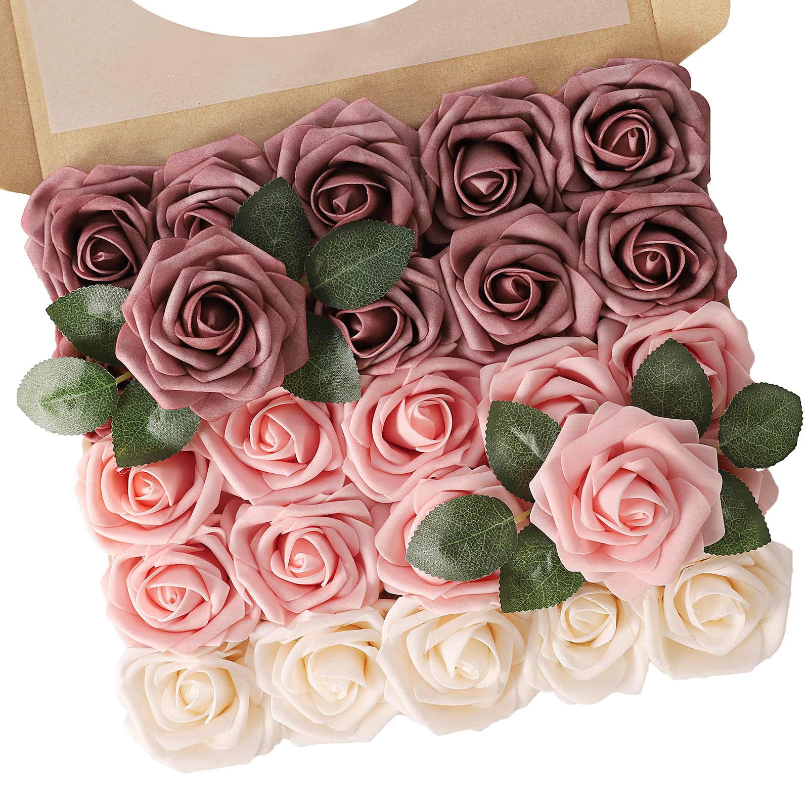 N&T NIETING Artificial Flowers Roses, 25Pcs Real Touch Rose Flower with Stem for DIY Wedding Bouquets Bridal Shower Centerpieces Floral Arrangements Party Tables Home Decorations — image 1