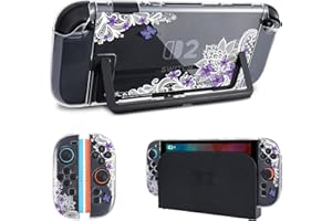 DLseego Protective Case Flower Floral Clear Switch 2 (2025), Detachable Joy-Handle Protective Case 2-Piece Split Full Wrap PC Hard Shell Anti-Scratch All-Round Protection Cover, Butterfly, Purple