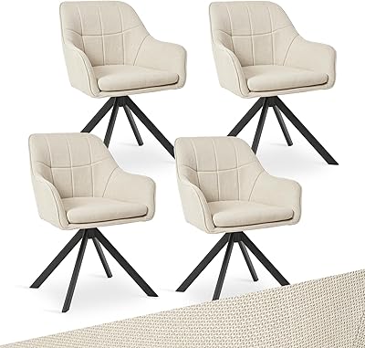 Goeurvant Drehstuhl Esszimmer Beige mit Armlehne, 4er Set drehbarer esszimmerstuhl, Küchenstuhl,Polsterstuhl, aus Polyester, mit Metallbeine für Esszimmer Küche Büro