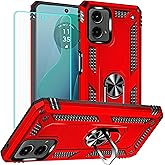 Yiakeng for Moto G 5G 2024 Case: with Screen Protector - Military Grade Protective Cases with Finger Ring Holder Kickstand for Motorola Moto g 5G 2024(Red)
