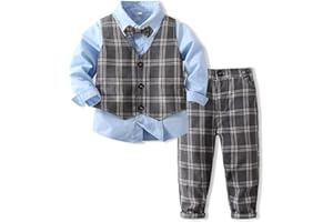 XINGWU TEXTITLE Baby Boys Gentleman Formal Suit Set with Vest, Pant, Shirt, and Bow Tie, Weding 4Pcs Outfit