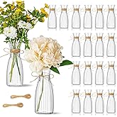 Ninehaoou 20 Pcs Plastic Flower Bud Vases Bulk with Twines Ropes Small Mini Flower Vases for Centerpieces Decorative Plastic Bottles for Wedding Reception Dining Table Home Decoration (Transparent)