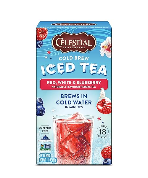 CELESTIAL SEASONINGS COLD BREW ICED TEA, RED, WHITE & BLUEBERRY, CAFFEINE FREE, 18 TEA BAGS (PACK OF 6)