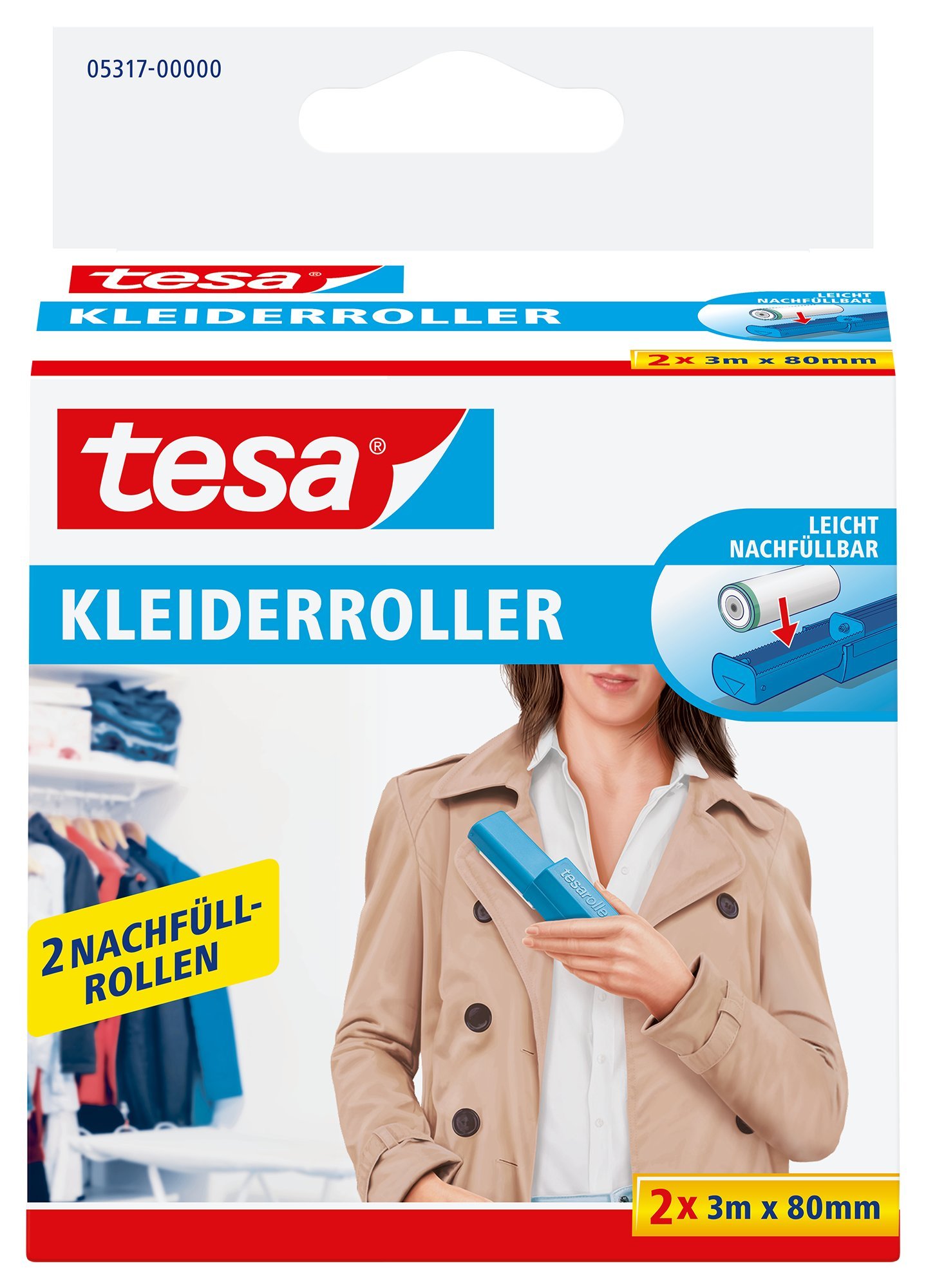 tesa 05317-00000-03 Clothes Roller Brush Refills 2x 3 m x 80 mm