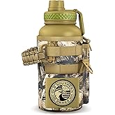 Combat Canteen - 32oz Insulated Water Bottle with Paracord Handle, Stainless Steel Water Jug with Rugged Pockets for Keys, Wallet & Phone - Woodland Camo
