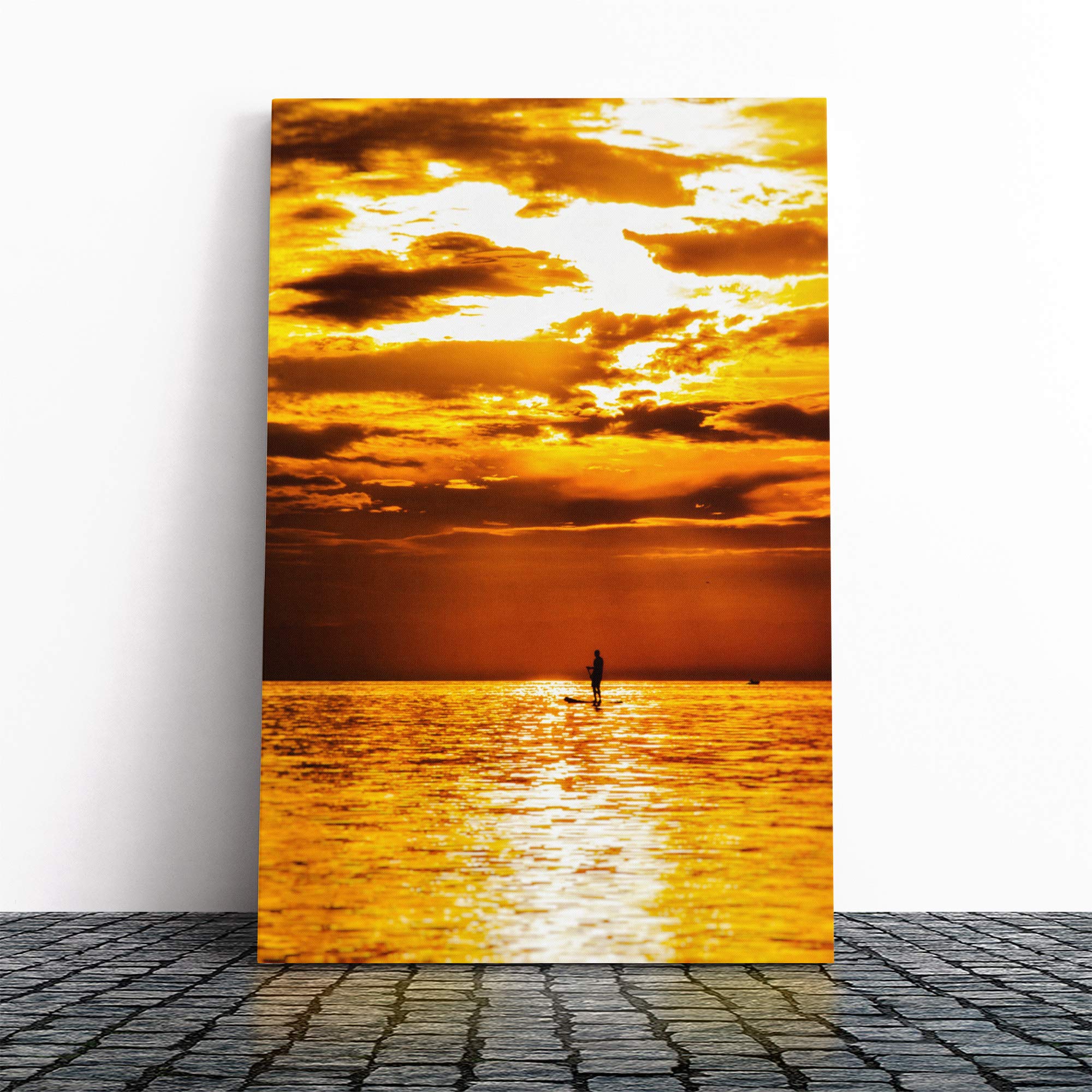 Paddleboarding Sunset Seascape Canvas Print | Gallery Wrapped 30mm Frame Wall Art | 20x14 inches | Ready to Hang | Modern Seascape Picture | Living Room Bedroom Lounge Office