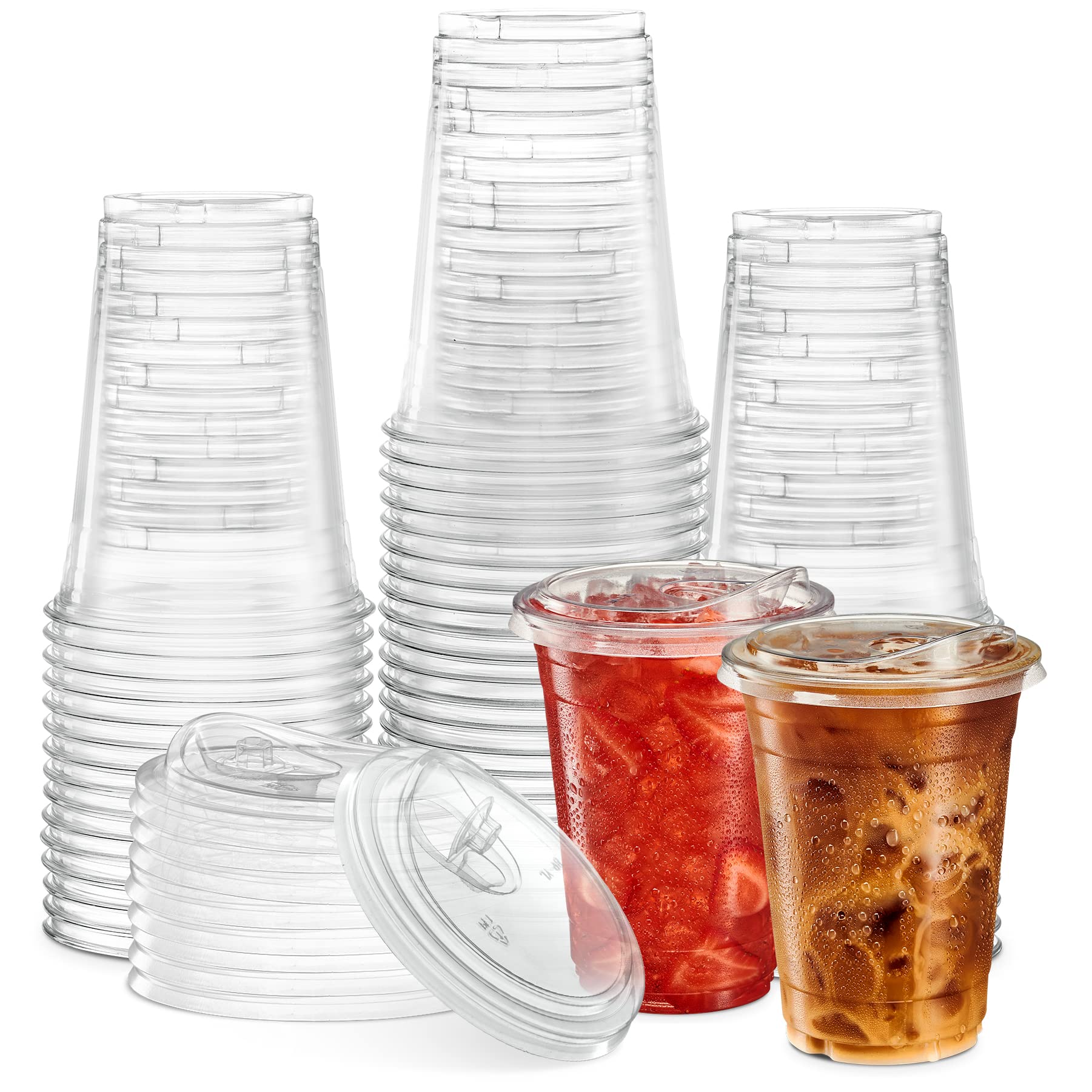 Photo 1 of 16 oz. Clear Cups with Strawless Sip-Lids, PET Crystal Clear Disposable 16oz Plastic Coffee Cups with Lids [50 Sets]
