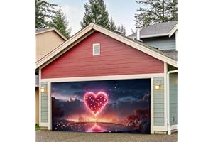 FRJINIE Happy Valentine's Day Garage Door Banner, 7 x 16 ft Romantic Love Garage Door Banner, Large Pink Rose Backdrop Decoration for Wedding Anniversary (B-2)