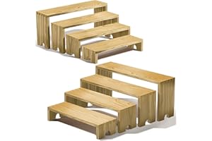 Large 2 Set wood tone Wooden Tiered Display Stands 4 Tier Stackable Pine Wood Display Risers, Suitable for Vendor Events, Cup