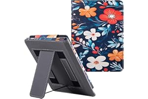 BOZHUORUI Case for Older 6" Kindle Paperwhite 5th/6th/7th/10th Generation (2012-2018 Release) | Built-in Stand & Hand Strap | with Sleep/Wake | Lightweight PU Leather Sleeve Cover (Flowers on Blue)