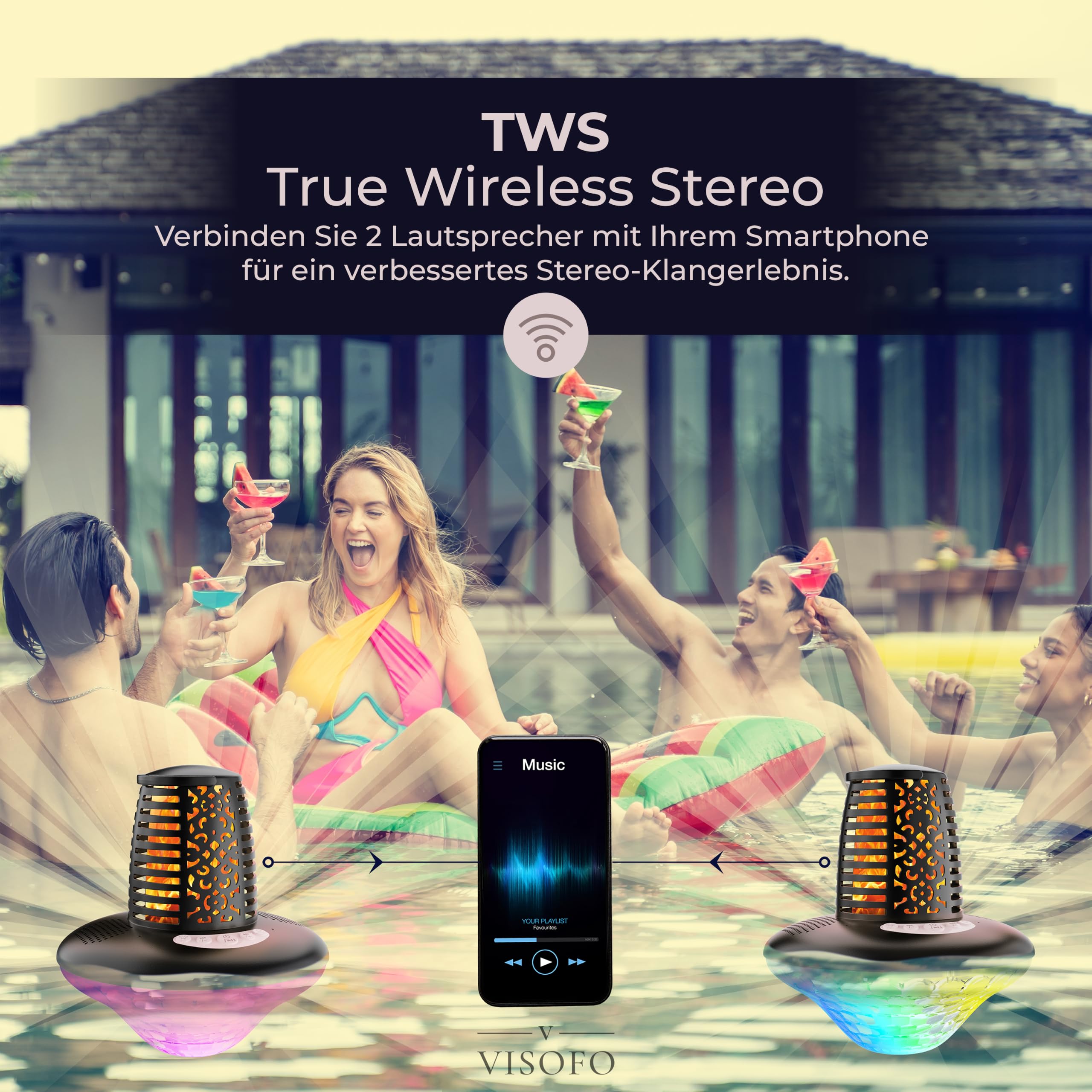 VISOFO Schwimmender Bluetooth-Pool-Lautsprecher mit Lichtern | Poolzubehör über dem Boden und im Erdgeschoss | wasserdicht IP68 Whirlpool Outdoor Patio Deals Wireless Cool Stuff Decor Fun 9