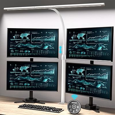 EYOCEAN Schreibtischlampe LED, 24W 80cm Tischlampe mit Gestensteuerung & Fernbedienung, Dimmbare Tageslichtlampe, Monitor Lampe für Büroangestellte, Studente, Designer, Künstler, Videoeditoren