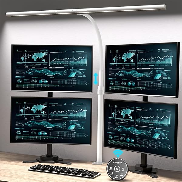 EYOCEAN Schreibtischlampe LED, 24W 80cm Tischlampe mit Gestensteuerung & Fernbedienung, Dimmbare Tageslichtlampe, Monitor Lampe für Büroangestellte, Studente, Designer, Künstler, Videoeditoren