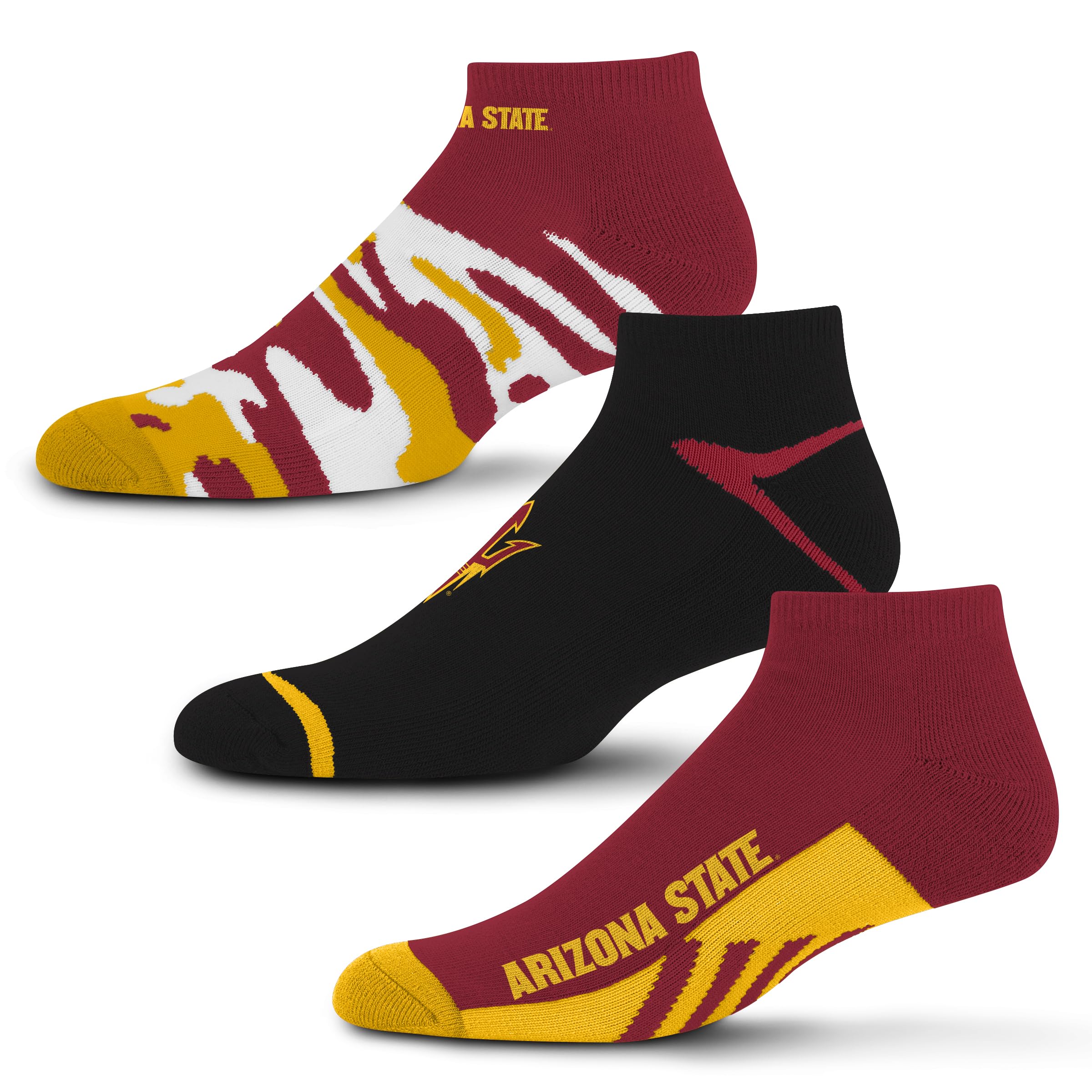 For Bare Feet NCAA Arizona State Sun Devils CAMO BOOM 3 Pack Ankle Sock Team Colors Medium Image