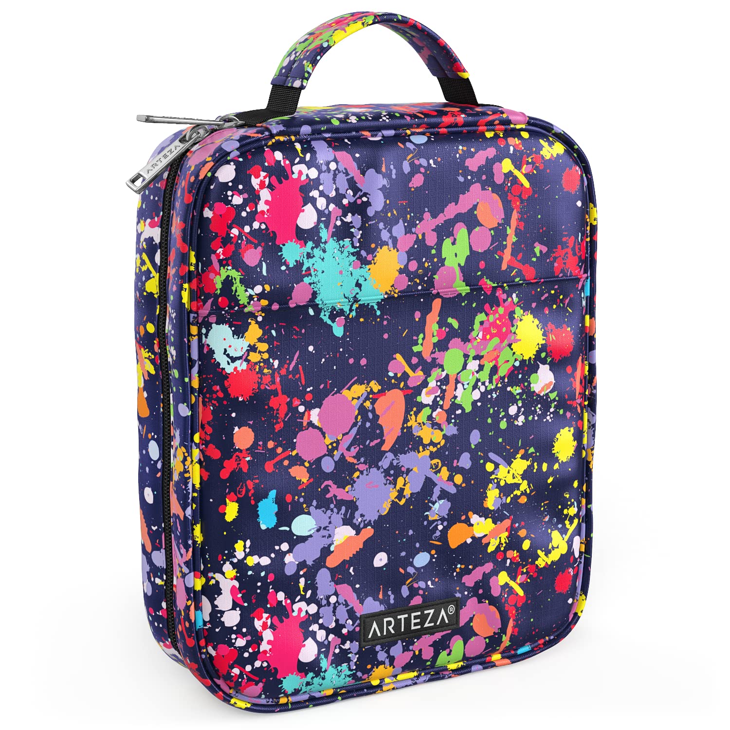 ARTEZA Large Pencil Case, 64 Elastic Slots, Paint Splatter Pattern, for Beginners & Experts, Holds Up to 205 Pencils, Suitable for Pens & Markers