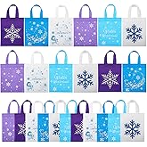 Svee 24 Pcs Nonwoven Snowflake Goodie Bags Winter Christmas Party Favors Gifts Reusable Bags Birthday Blue White Candy Treat Packings with Double Printed Party Supplies