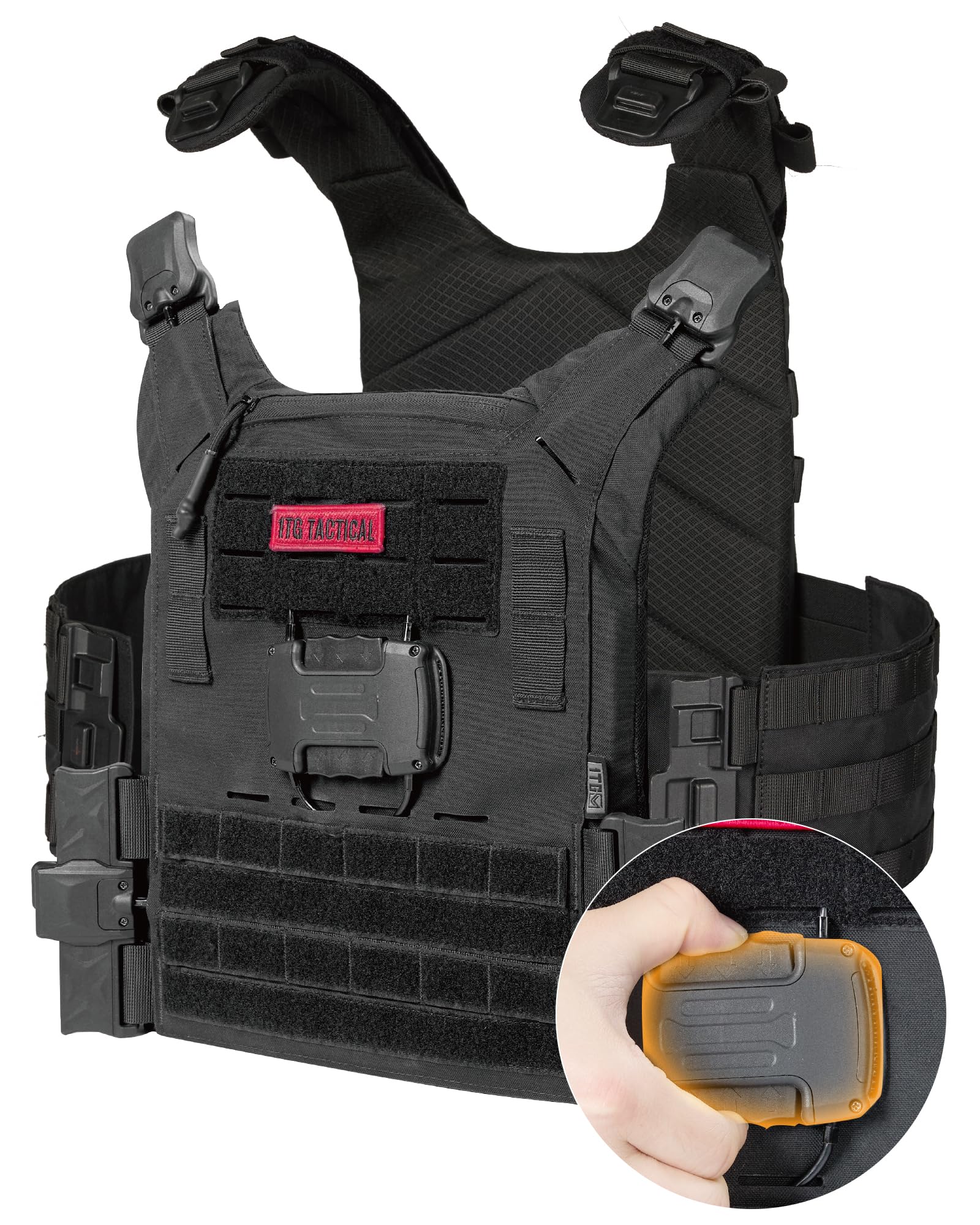 1TG Tactical Vest for Men and Women, MOLLE Airsoft Vest, Military Plate Carrier, 500D Nylon Quick Release Vest, Fully Adjustable with 3D Breathable Design for Paintball, CS and Outdoor Adventures