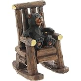 The Bridge Collection Black Bear Cub in Rocking Chair Figurine | Hand-Painted 3.5" Child Bear in Chair Decor for Cabin or Home