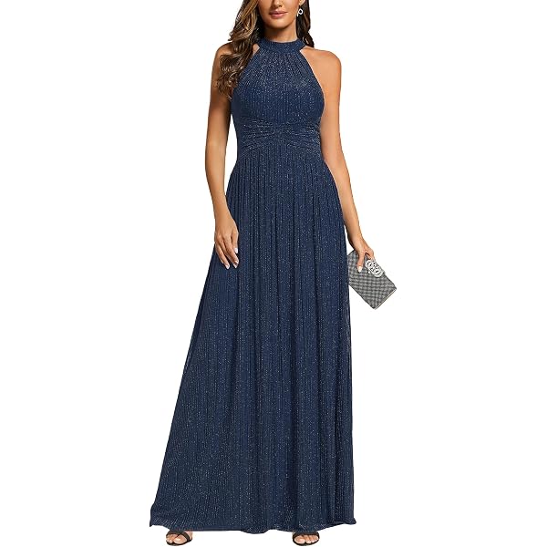 Amazon.com: London Times Women's Dresses Mesh Halter Maxi with Ruched  Waistband Event Guest of Occasion Garden Party Gold/Navy : Clothing, Shoes  & Jewelry