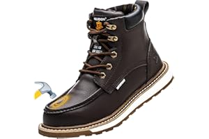 KELODON Waterproof Steel Toe Boots For Men-6" Leather Moc Toe Work Boots Mens Steel Toe Shoes Indestructible Non Slip Resistant Construction Safety Boot