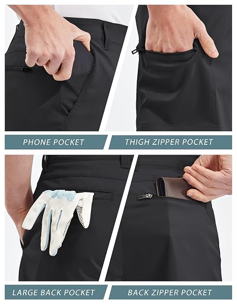 PULI MENS GOLF DRESS SHORTS BUSINESS CASUAL STRETCH WORK HIKING QUICK DRY LIGHTWEIGHT FISHING POCKETS BLACK 36
