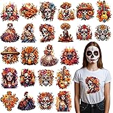 Dtf Transfers Ready to Press -24Pcs Day of The Dead Clipart Iron on Decals Day of The Dead Heat Transfer Mexican Culture Sugar Skull Clipart Vinyl Stickers for Clothing Pillows Bag DIY Crafts