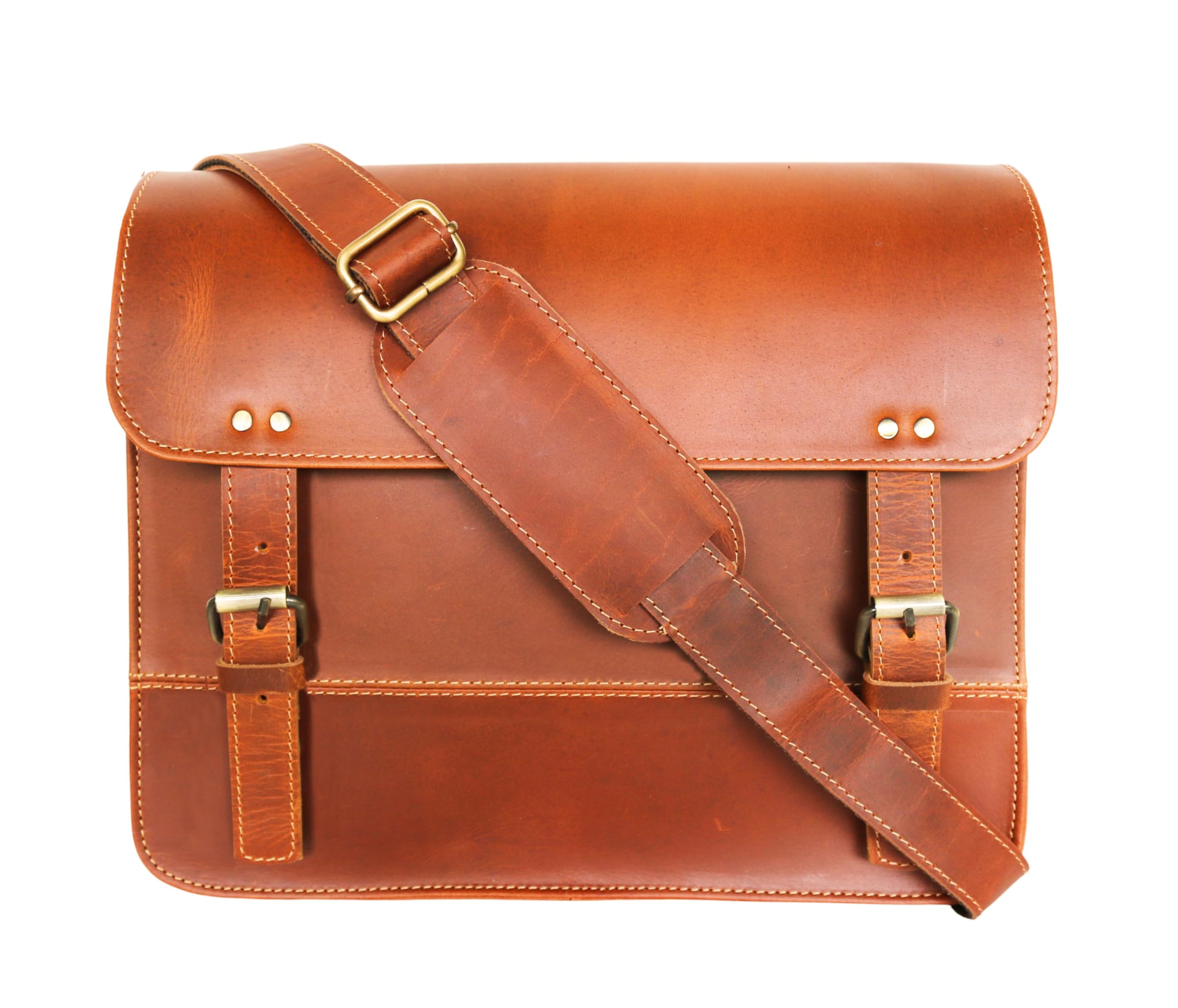 Jaald 13" leather messenger bag laptop case office briefcase gift for men computer distressed shoulder bag