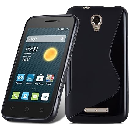 Cadorabo Hülle für Alcatel ONE Touch PIXI First - Hülle in Oxid SCHWARZ – Handyhülle aus flexiblem TPU Silikon im S-Line Desi