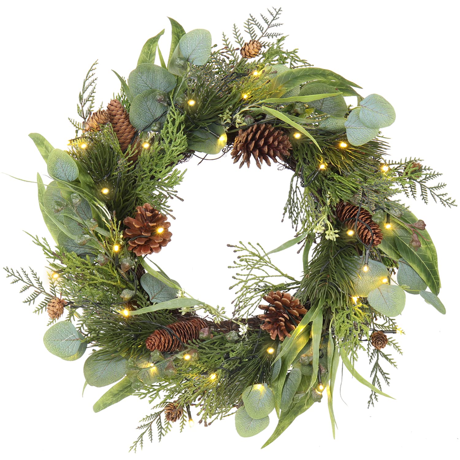 Pre Christmas Wreath for Front Door Lighted Green Wreath Decorated with ...