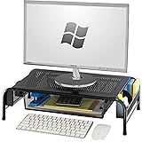 SimpleHouseware Metal Desk Monitor Stand Riser with Organizer Drawer