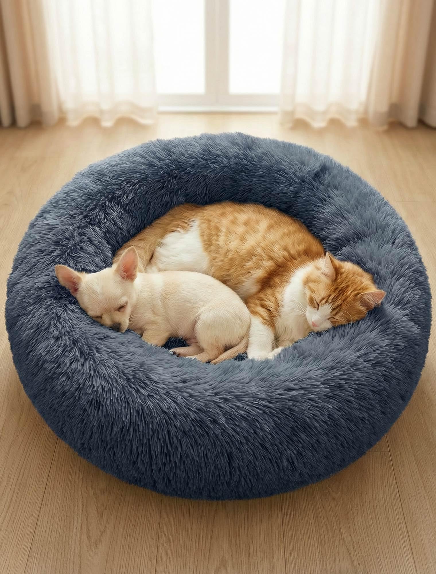 OKPOW Donut Dog Bed,50cm Calming Anti Anxiety Small Dog Beds,Washable Soft Warm Plush Fleece Fluffy Soothing Cat Pet Cushion,Round Orthopedic Relief Improved Sleeping Non Slip Bottom Kitten Bed — image 1