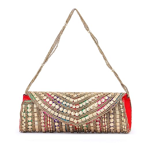 AARAV Handicraft Party Wear Hand Embroidered Box Clutch Bag Purse For Bridal, Casual, Party, Wedding